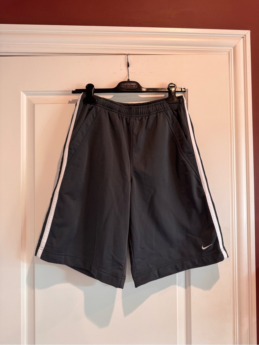 Vintage Nike Dark Gray Athletic Shorts with White Side Stripes